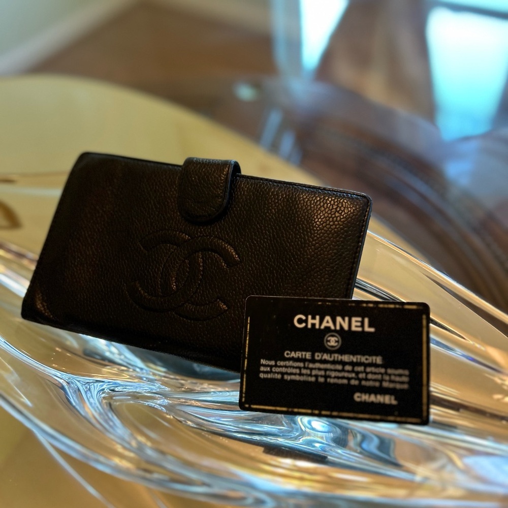 Chanel twist lock leather wallet